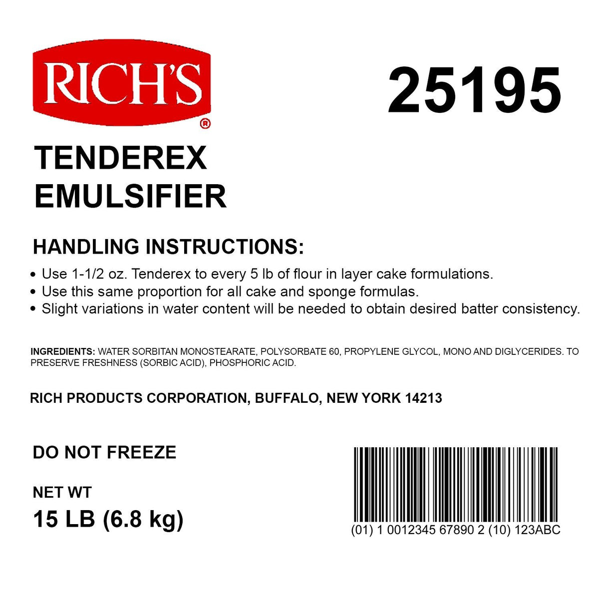 Rich Products Corporation Tenderex Emulsifier Mix, 15 Pound.